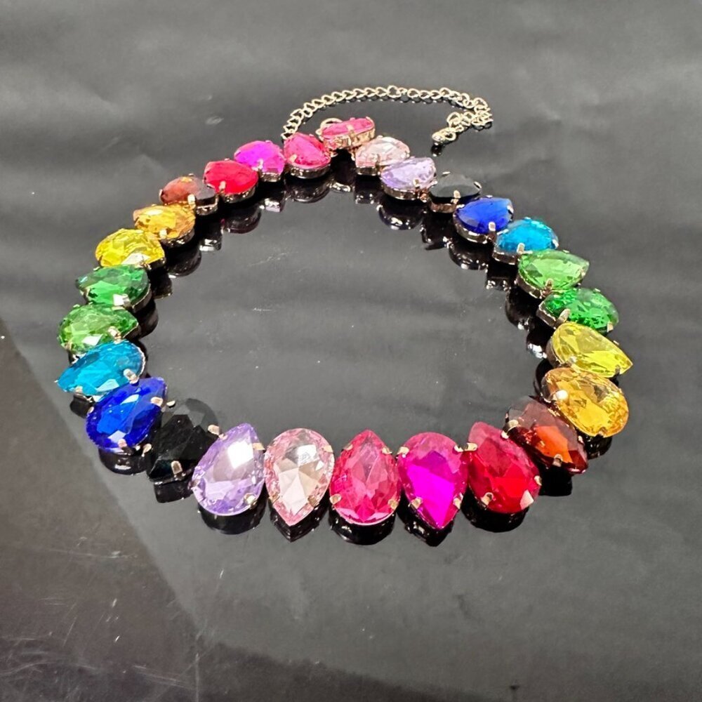 Rainbow Crystal Necklace Chakra Colorful Choker Party Festive Club Holiday NWT - Picture 7 of 12